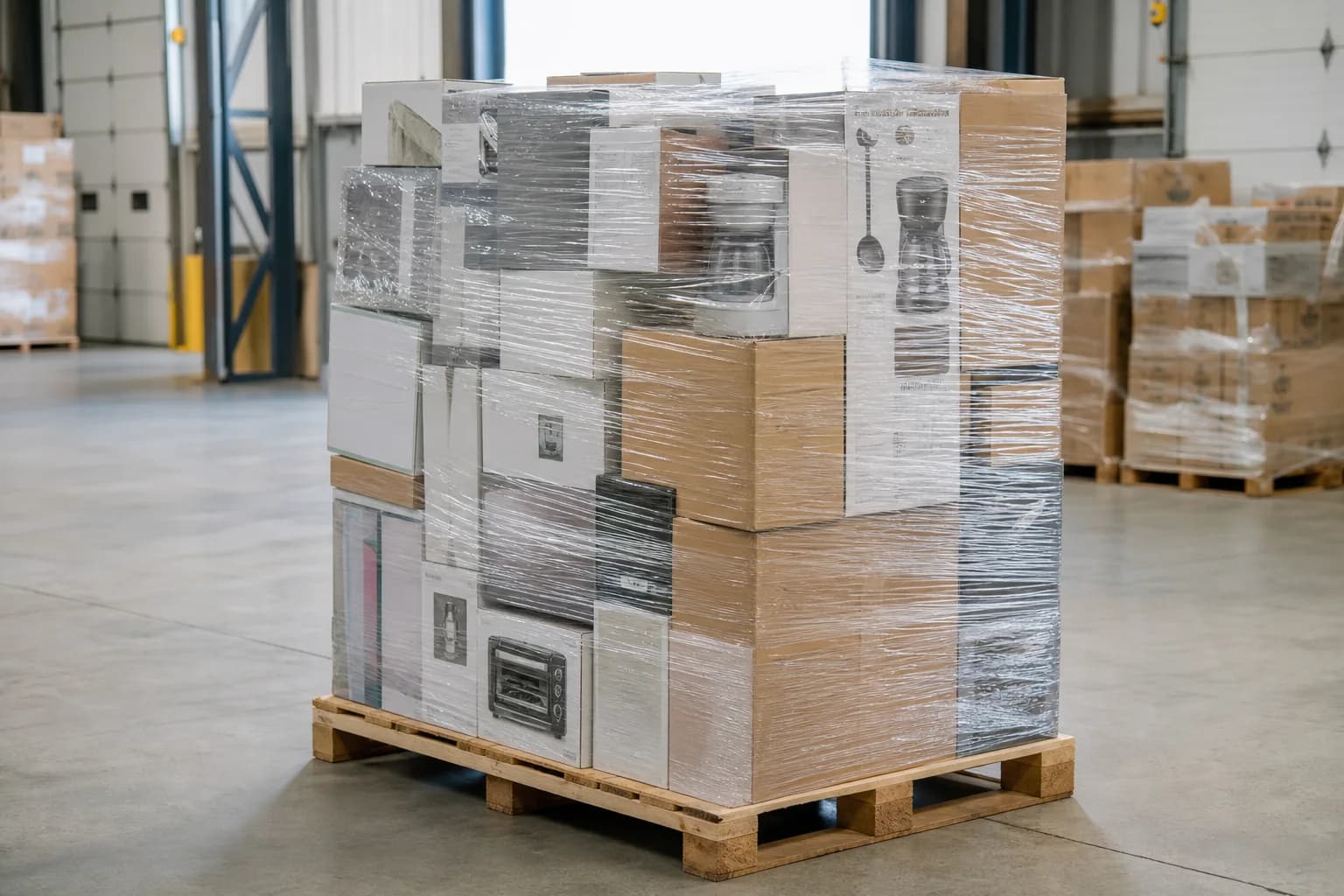 Warehouse pallet containing kitchen cookware & countertop essentials